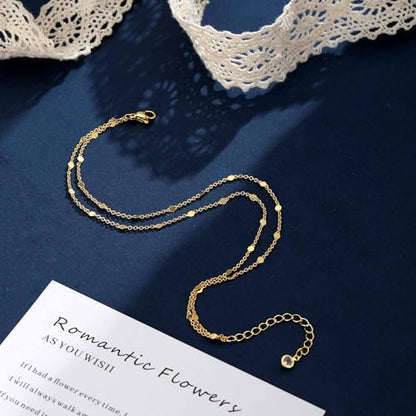 Warshion Ankle Bracelets for Women - 14K Gold Plated Waterproof Gold Anklet Delicate Chain Women's Anklets Summer Beach Pearl Jewelry Layering Gift Non Tarnish - color: ANKLETS-B-GD