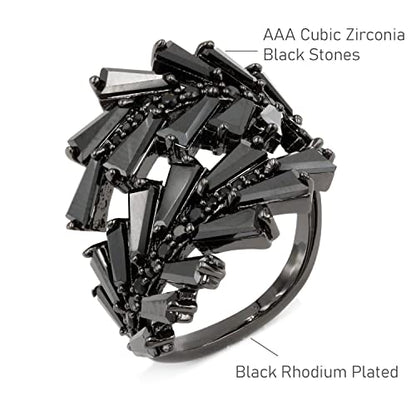 Lavencious Art Cocktail Fashion Ring Size Adjustable From 6-8.5 Cubic Zirconia Jewelry - color: Black