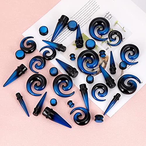 Qmcandy 00G-20mm Ear Stretching Kit 36PCS Big Gauge Taper Kit Large Acrylic Tunnel Plug Spiral Set - color: 36pcs, Black Blue