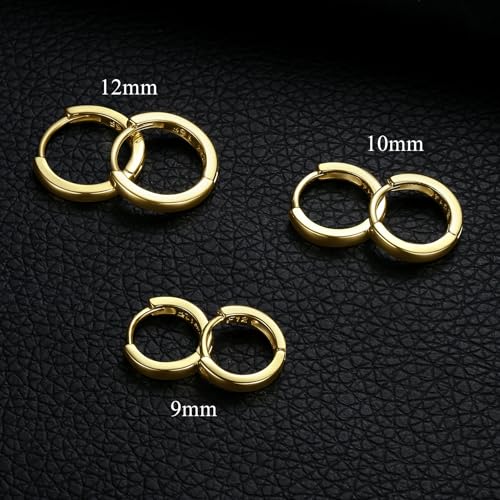 ORANGELOVE 3 Pairs 14K Gold Plated Huggie Hoop Earrings Set for Women or Men Lightweight Hypoallergenic Small Hoop Earring Pack Multiple Piercing Stacks Cartilage Piercing Jewelry - style: Gold-9/10/12mm