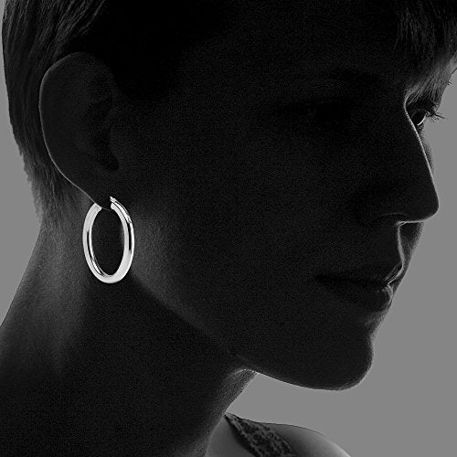 Hoops & Loops 925 Sterling Silver 4.5mm Thick Oval Diamond-Cut Hoop Earrings, 25mm 30mm, Silver, Yellow Gold, Rose Gold & Black - color: Silver 30mm-1.2''