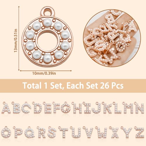 26PCS Pearl Letter Charms A-Z Alphabet Pendants for Making Jewelry 18K Gold Initial Charm Trendy Slider Pearls Capital Beads for Bracelet Necklace Choker Earrings DIY Crafts Anniversary Birthday Gifts - color: Gold