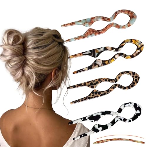 4 PCS Prestige French Hair Pins for Women，Acetate Tortoise French Hair Pin for Thin & Thick Hair, Elegant Hair Accessories for Buns & French Twists & Updos - color: cow print