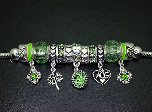 Falari Birthstone Bracelet Multi-Color Charm Beads Silvertone Birthday Gifts for Women - color: 08-August
