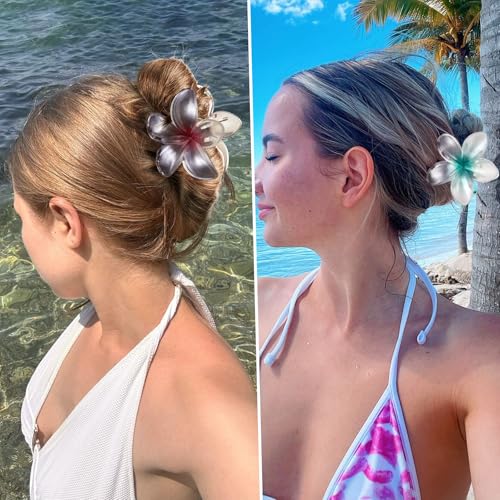 6 Pcs Flower Hair Claw Clips for Women Girls, Hawaiian Hibiscus Hair Clips, Tropical Summer Beach Hair Accessories - color: Hawaiian