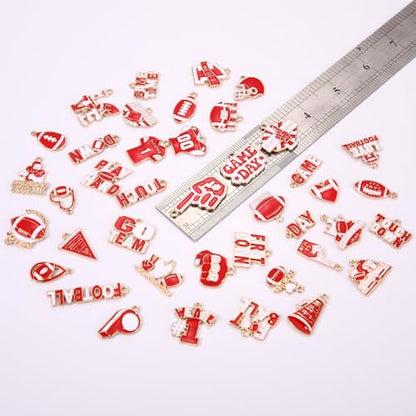 40PCS Game Day Charms for Bracelet Making Enamel Football Charms for Bracelet Necklace Earrings Jewelry Making DIY Football Mom Accessories Gifts - color: Red White