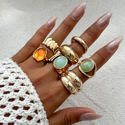 Chunky Rings for Women Stackable Vintage Adjustable Rings for Women Gold Statement Stone Ring Set Non Tarnish Vintage Jewelry - style: Gold 2