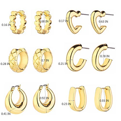 Wgoud 6 Pairs Chunky Gold Hoop Earrings for Women, 14K Gold Plated Hoop Earrings Hypoallergenic, Thick Lightweight Twisted Huggie Hoops Earring Set for Women’s Jewelry GIfts - color: 6 Gold Hoops set