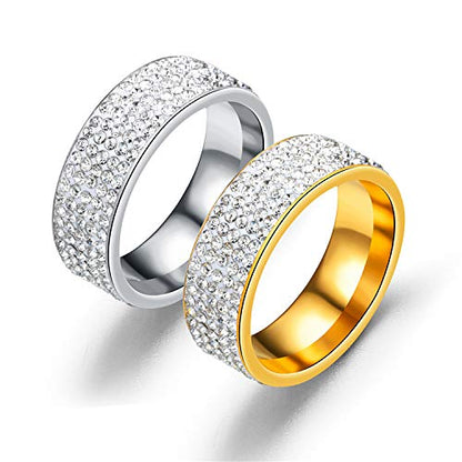 Multi Row Rhinestone Stainless Steel Band Ring Jewelry for Women | Multi rows shiny rhinestones, durable stainless steel, stylish band, ideal birthday holiday gift jewelry for women - color: golden