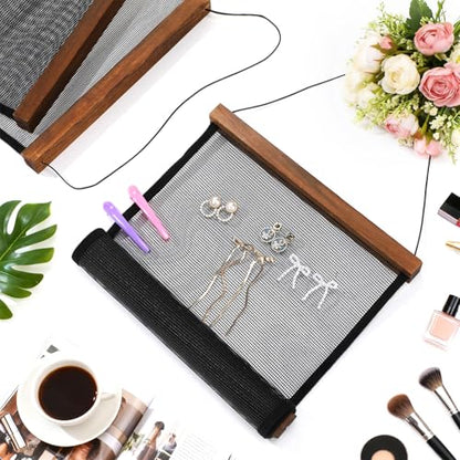 2 Pcs Earring Storage Rack Wall Mounted, Display Hanging Jewelry Storage Rack with 40 S-Shaped Black Hooks for Stud Earrings and Necklace Holders, Gift for Women