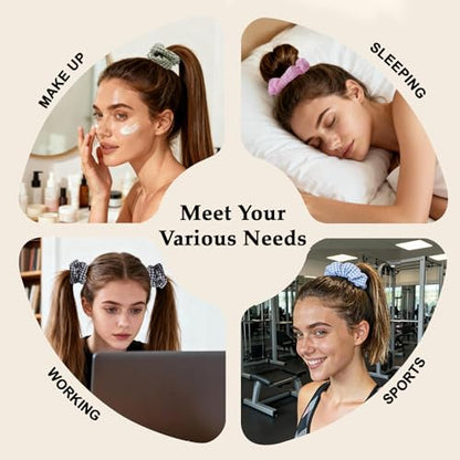 Satin Scrunchies for Women – 8PCS Plaid Mix (Light Blue, Black & White, Pink, Dark Green) Silk Hair Ties – No Crease, Frizz-Free, Retro & Chic Hair Bands for Thick & Thin Hair, Trendy Hair Accessories - color: Large-Plaid