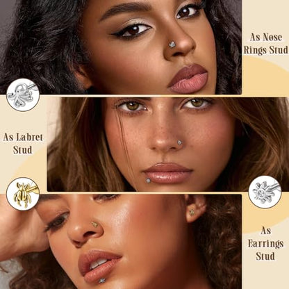 AOEDEJ 16G Internally Threaded Labret Surgical Steel 8PCS Animal Flat Back Hypoallergenic Cartilage Helix Tragus Conch Helix Studs Earrings for Women Men - color: Silver, size: 1.2*6mm