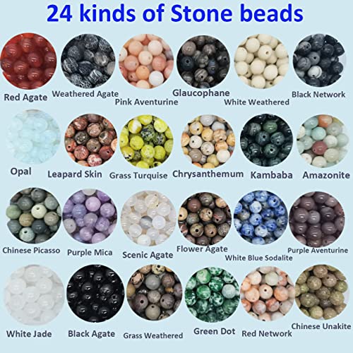 1200pcs 6mm Natural Round Stone Beads - Gemstone Loose Beads Hole Size 1mm for Bracelet Necklace Earrings Jewelry Making, Box Packed (24 Material-2, 6mm) - color: 24 material -2,6mm, size: 6mm