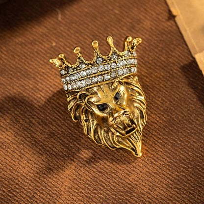 HETICA Vintage Animal Dragon Skull Wolf Crown Lion Brooch for Men Women Suit Tie Dress Lapel Pin Fashion Jewelry - style: Vintage Gold Crown Lion