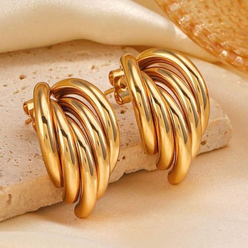 Gold Jewelry for Women Stainless Steel Cuff Earrings for Women Multi Layer Geometric Studs, Suitable For Women Daily, Party And Festival, A Great Gift