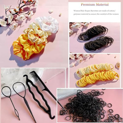 YANRONG Women's Hair Accessories Set: 755 Seamless Ponytail Holders, Variety Hair Scrunchies, Bands, and Ties for Thick and Curly Hair (Yellow) - color: 755PCS（Yellow)