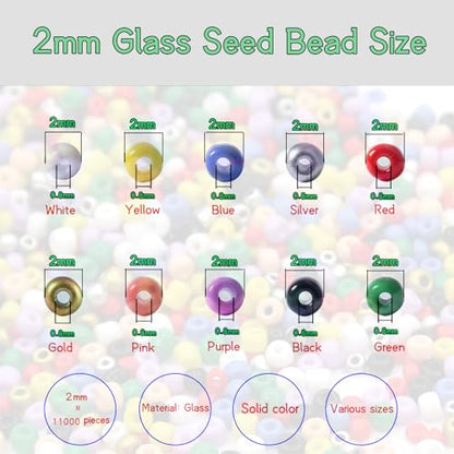 Gold 12/0 Glass Seed Beads, 11000pcs Small Pony Bulk 2mm Glass Loose Spacer Beads for Friendship Bracelet Necklace Earring Jewelry Making DIY Craft - color: Gold, size: 2mm - 11000Pcs