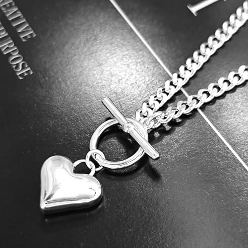 Zeffy Dainty Gold Heart Necklace for Women Trendy 14K Gold/Silver Plate Cute Heart Pendant Choker Necklaces Gold Love Heart Chain Necklace for Women Dainty Gold Jewelry Gifts for Women - style: Chunky Puffy Heart Necklace-Silver