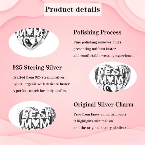 925 Sterling Silver Charms Pendants Mom Heart Dog koi fish Sea Turtle Football Charms for bracelet Pendants Beads Mom Sister Wife Family, Friends, Birthday gifts - style: Best Mom Charm