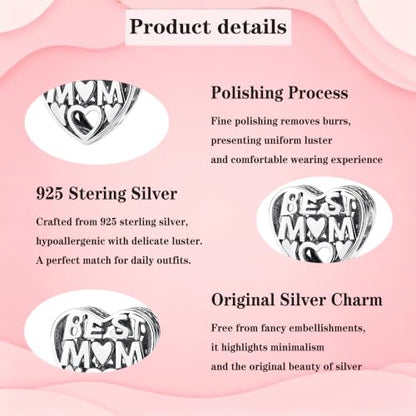 925 Sterling Silver Charms Pendants Mom Heart Dog koi fish Sea Turtle Football Charms for bracelet Pendants Beads Mom Sister Wife Family, Friends, Birthday gifts - style: Best Mom Charm