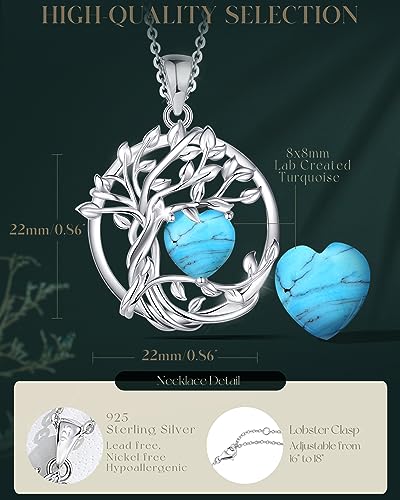 FANCIME Tree of life Birthstone necklace Sterling Silver Pendant Birthstone Necklace Gemstone Anniversary Birthday Jewelry Mothers Day Gifts for Mom Her Wife - color: Dec.-Turquoise