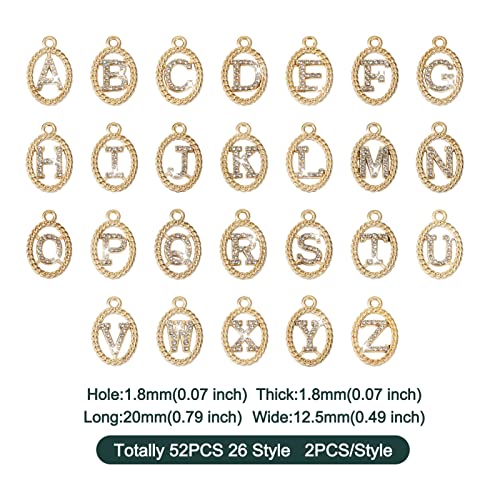 Craftdady Letter Charms Capital Pendants Mixed A-Z Initial Letter Number Charms DIY Bracelet Necklace Pendants for Jewelry Making, Gold, Antique Silver, Platinum - color: Golden + Crystal, Oval