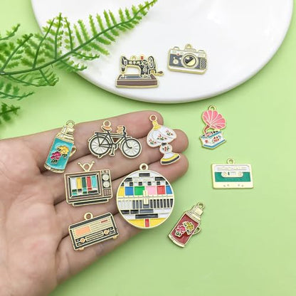 Sailanzi 24pcs Alloy enamel daily necessities set Pendant Jewelry Making DIY Keychain Earrings Pendant Various Design Charms for Jewelry Making Bracelets Necklace (SN404) - color: SN404