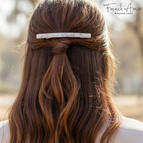 French Amie Long and Thin Frost White Large 4 Inch Hair Clip Barrette | Handmade Automatic Clasp For Women Girls Teens Adults Everyday Style - color: Frost White