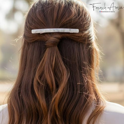 French Amie Long and Thin Frost White Large 4 Inch Hair Clip Barrette | Handmade Automatic Clasp For Women Girls Teens Adults Everyday Style - color: Frost White