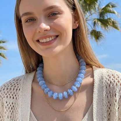 Elegance 11 designs Colorful Chunky Beaded Necklace for Women,Thick Acrylic Disc Bead Choker Statement Necklace Cute Trendy Necklaces Jewelry Gifts for Women - color: Azure