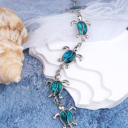 Beach Anklet Bracelet for Women Silver Plated Adjustable Abalone Shell Sea Turtle Dolphin Starfish Sand Dollar Ocean Ankle Bracelet for Women Summer Beach Jewelry - color: Sea Turtle