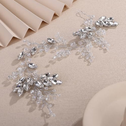 Teyglen Silver Crystal Bride Flower Wedding Hair Vine Handmade Crystal Rhinestone Headband Bridal Hair Piece for Women Party Prom Headpiece Sparkly Rhinestone Hair Accessories (Silver) - color: Silver