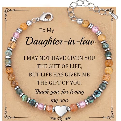 Best Friend Bracelet Gifts for Women Sister Bestie, Christmas Gift for Teens Mom Daughter Granddaughter Birthday Gift for Her Stocking Stuffers - color: African Turquoise-Daughter in law