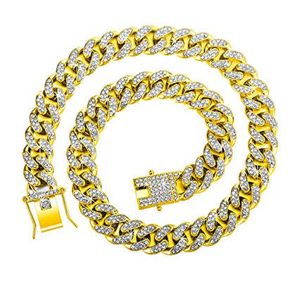 Hicarer 2 Pieces Cuban Link Chain for Men Women Cuban Necklace Bracelet Heavy Strong Link Chain Bling Unisex - color: Gold, size: 23.62 Inch, 7.87 Inch