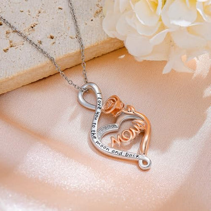 925 Sterling Silver Necklace Gifts for Women Crystal/Opal Jewelry Pendant Christmas Birthday Gift - style: Rose-Mom