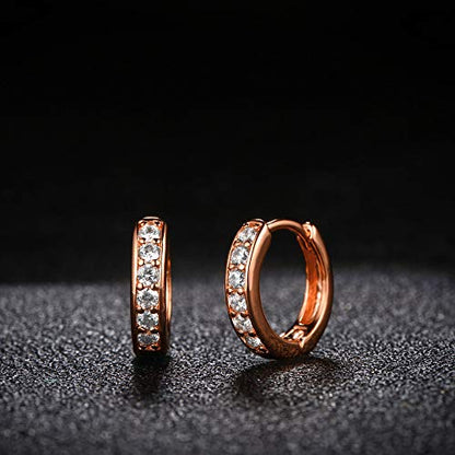 Barzel 18K Gold Plated Cubic Zirconia Huggie Cuff Earrings For Women - color: Rose Gold Round