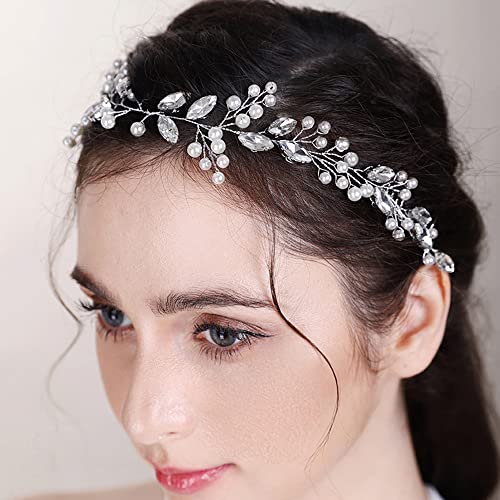 Hair Vine for Women Bridal Hair Comb for Bride Pearls Crystal Hair Comb Slide SILVER