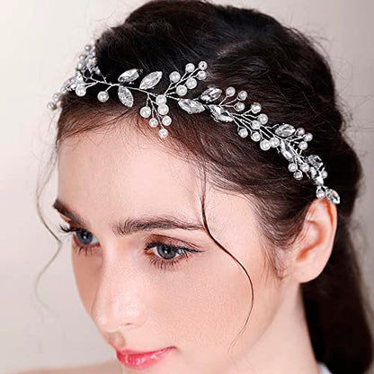 Hair Vine for Women Bridal Hair Comb for Bride Pearls Crystal Hair Comb Slide SILVER