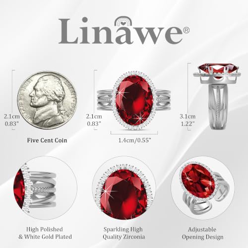 Linawe Costume Jewelry Adjustable Cocktail Ring for Women | Copper, Rhinestone, Cubic Zirconia, Oval, Fake Diamond, Crystal, Stone, Birthstone, Gemstone, Big, Chunky, Statement - color: White Burgundy