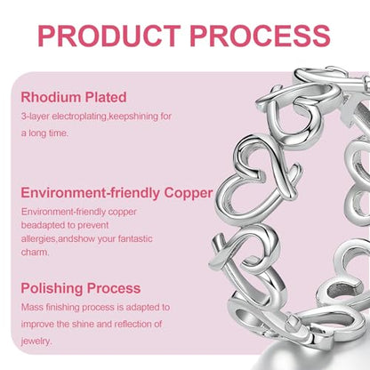 Silver Open Adjustable Stacking Rings for Women, Minimalist Wrap Band Set, Geometric/Heart/Wave/Leaf/Spiral Styles, Hypoallergenic, Gift Box Included, Thumb Ring Option - color: Heart