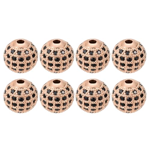 uxcell Round Charm Spacer Beads, 8Pcs 10mm - Brass, Zircon for DIY Bracelets Earrings (Black - Rose Gold) - color: Rose Gold, size: 10mm