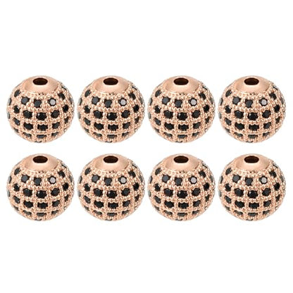 uxcell Round Charm Spacer Beads, 8Pcs 10mm - Brass, Zircon for DIY Bracelets Earrings (Black - Rose Gold) - color: Rose Gold, size: 10mm