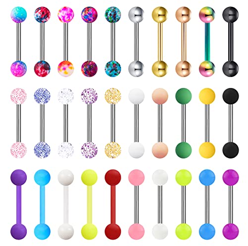 30-200Pcs 14G Surgical Steel Tongue Rings for Women Stainless Steel Nipple Rings Barbell Body Piercing - color: A: 30pcs