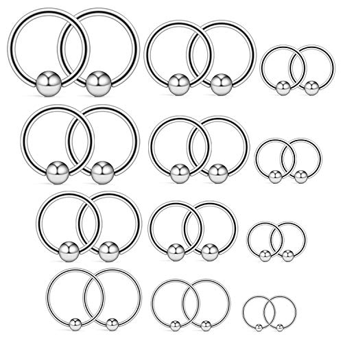 20G 16G 14G 12G Surgical Steel Captive Bead Nose Hoop Septum Earring Eyebrow Tongue Lip Nipple Helix Tragus Piercing Rings 8mm,10mm,12mm,14mm - color: 12PRS - Silver