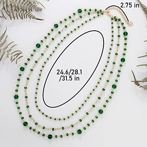 Firstmeet Long Chain Multi Layer Fashion Glass Beads Handmade Necklace for Women - color: Emerald Green