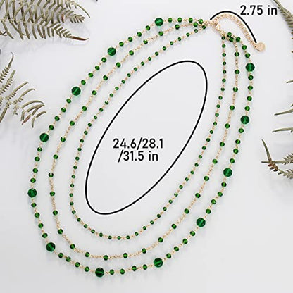Firstmeet Long Chain Multi Layer Fashion Glass Beads Handmade Necklace for Women - color: Emerald Green