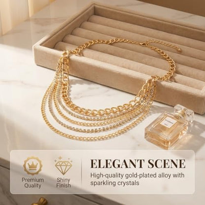 Waist Chain for Women - Silver Body Chain Crystal Body Jewelry, Stylish Adjustable Belt for Summer Beach Bikini Rave Festival Outfit Accessories - color: Gold-1