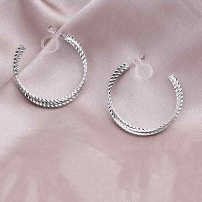 Hoop Invisible Clip On Earrings for Women Not Pierced Gold Small Twisted Hoop Comfortable Silver Large Clip On Earrings - color: Textured Triple Hoop Silver