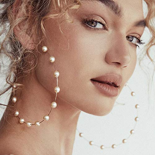 Jumbo Huge Hoops Large Pearls Thin Gold Silver Dangle Lightweight Fashion Chic Jewelry Gift for Women - size: 90mm gold