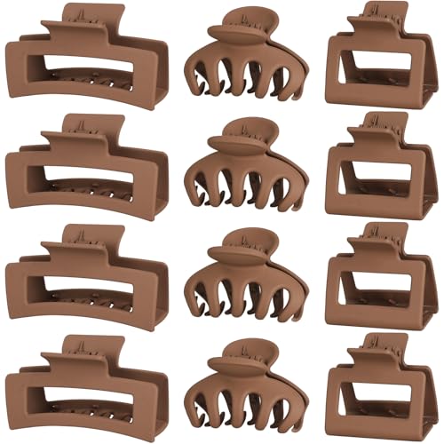 Small Medium Claw Clips for Women, 3 Styles Hair Clips for Thick and Thin Hair, Non-slip Strong Hold, 12 Pcs (Brown) - color: Brown